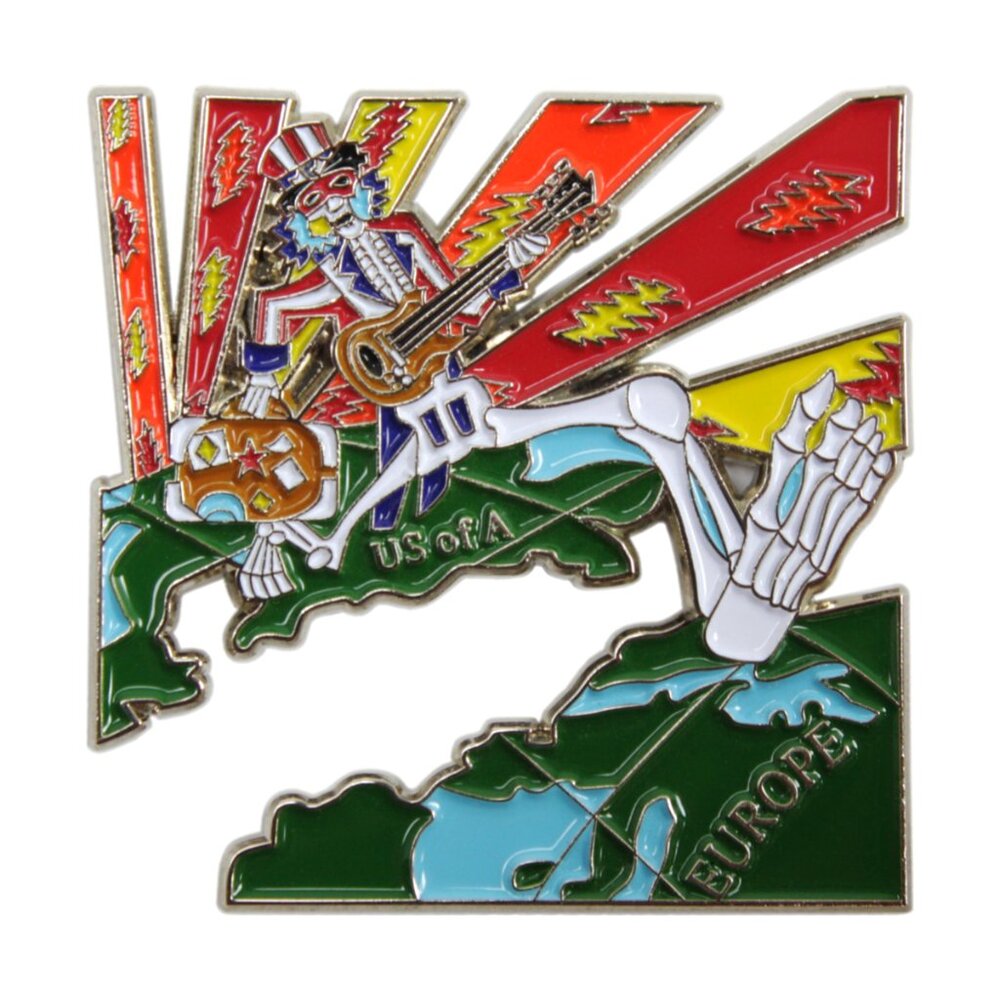 USA Hippie Skeleton Enamel Pin - 1970s Hippie Rock Music Travel Apparel Gift NWT
